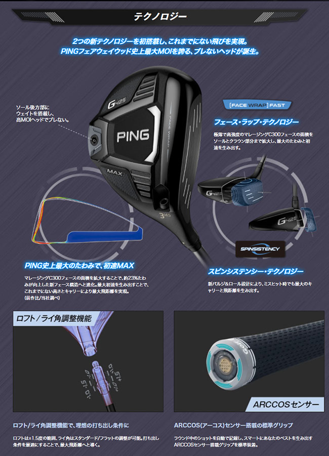 PINGピン G425MAXフェアウェイウッドカスタムシャフト