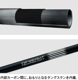 内部カーボン間に、おもりとなるタングステンを内蔵。